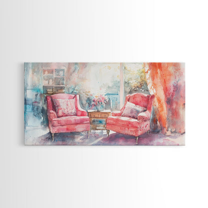 Cozy Armchair Canvas Print | Farmhouse Living Room Wall Art | Rustic Decor | Framed Canvas Print Gift Idea | Above Couch Pink Art