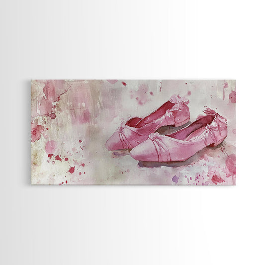 Ballet Shoes Canvas Print | Vintage Dance Wall Art | Feminine Pink Cottagecore Decor | Framed Canvas Print Gift Idea | Bedroom Art
