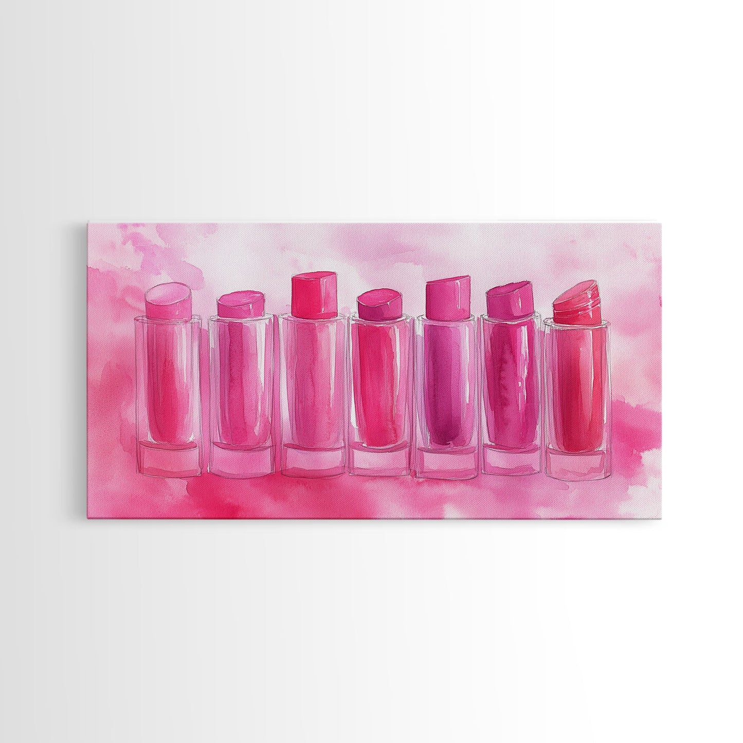 Leinwanddruck „Lippenstiftreihe“ | Rosa Wandbild, verspielte Deko, hellrosa Kunst, feminine Geschenkidee, Wohnzimmerdeko, Deko über dem Sofa