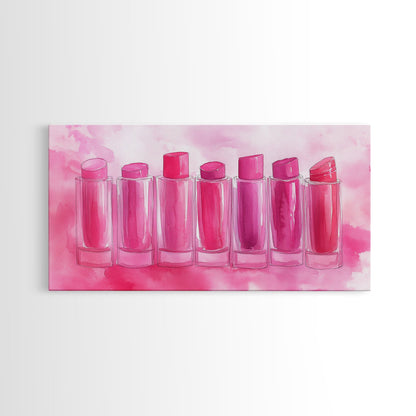 Leinwanddruck „Lippenstiftreihe“ | Rosa Wandbild, verspielte Deko, hellrosa Kunst, feminine Geschenkidee, Wohnzimmerdeko, Deko über dem Sofa