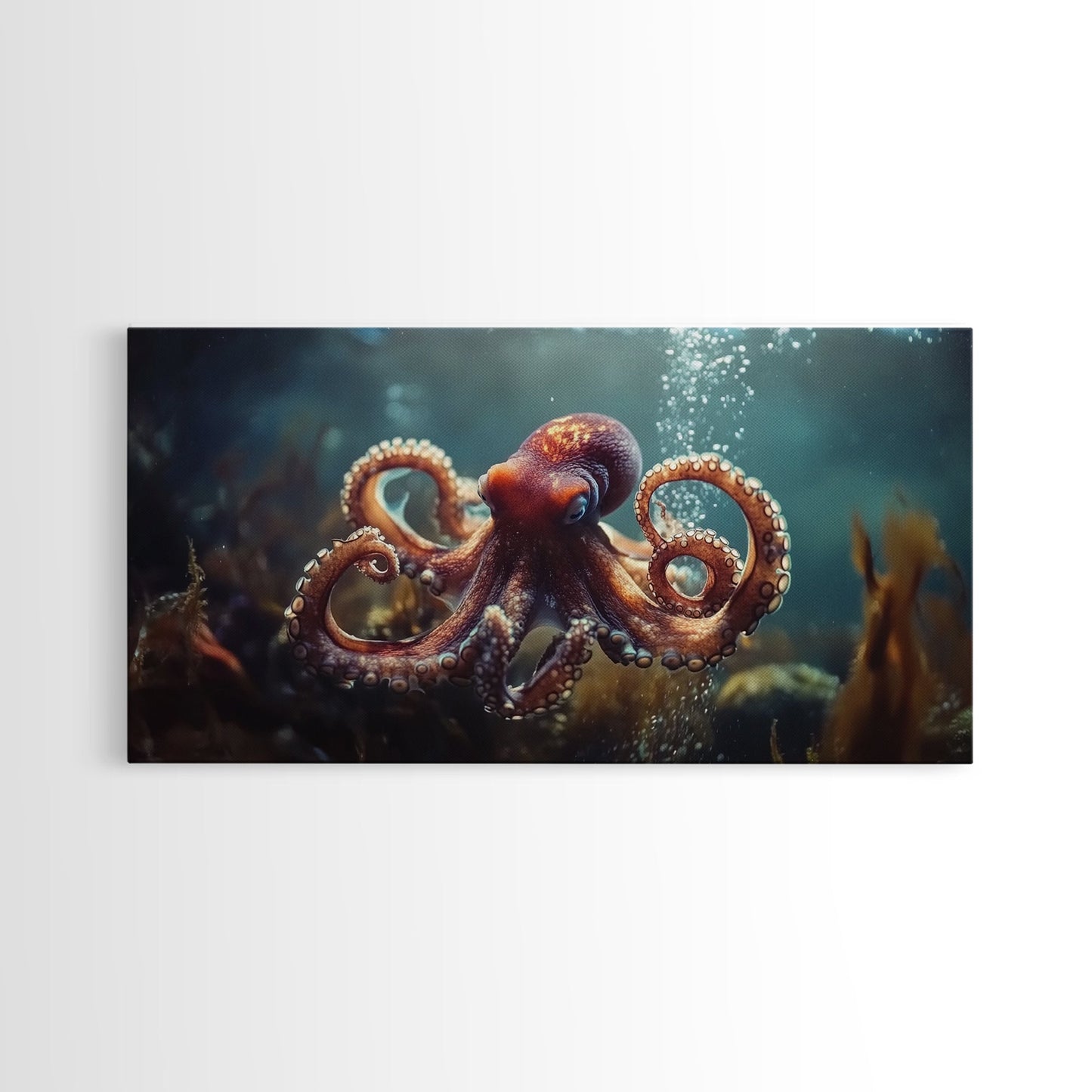 Vibrant Octopus Art Framed Canvas Print, Ocean Wildlife Wall Decor, Rustic Nautical Art, Marine Life Painting, Underwater Sea Art