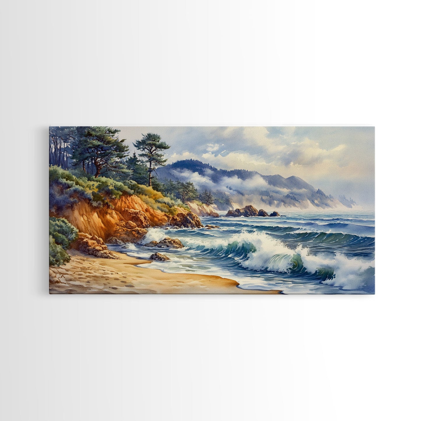 Framed Canvas Print of Scenic Coastal Cliffs and Ocean Waves, Nautical Landscape Art Gift, Rustic Coastal Home Decor