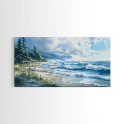 Canvas Print of Misty Coastal Morning Landscape with Rolling Waves, Nautical Wall Art Gift Idea, Serene Coastal Decor