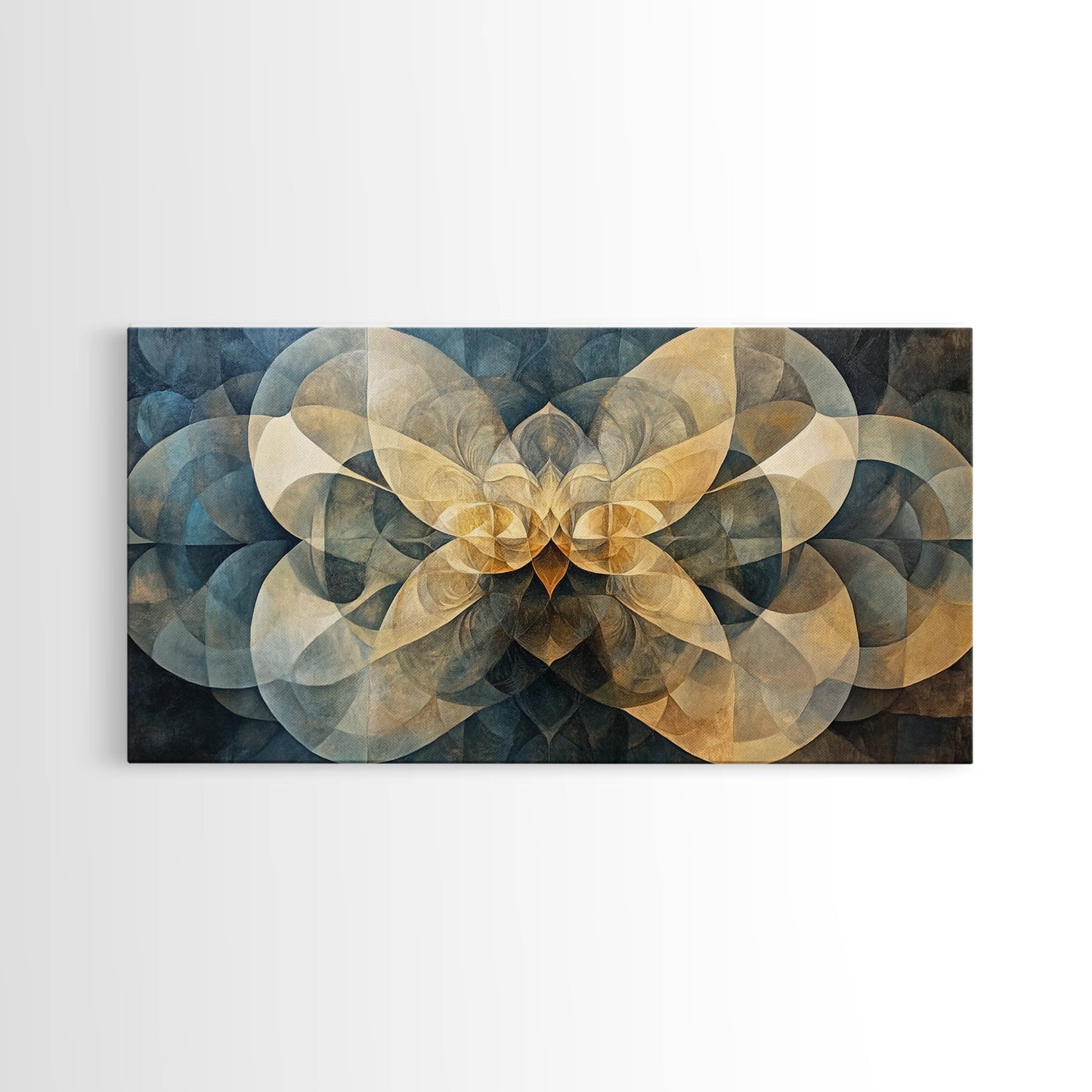 Symmetrical Abstract Framed Canvas Print, Geometric Wall Art Wabi Sabi Decor, Moody Minimalist Artwork Idea Bedroom Horizontal Design