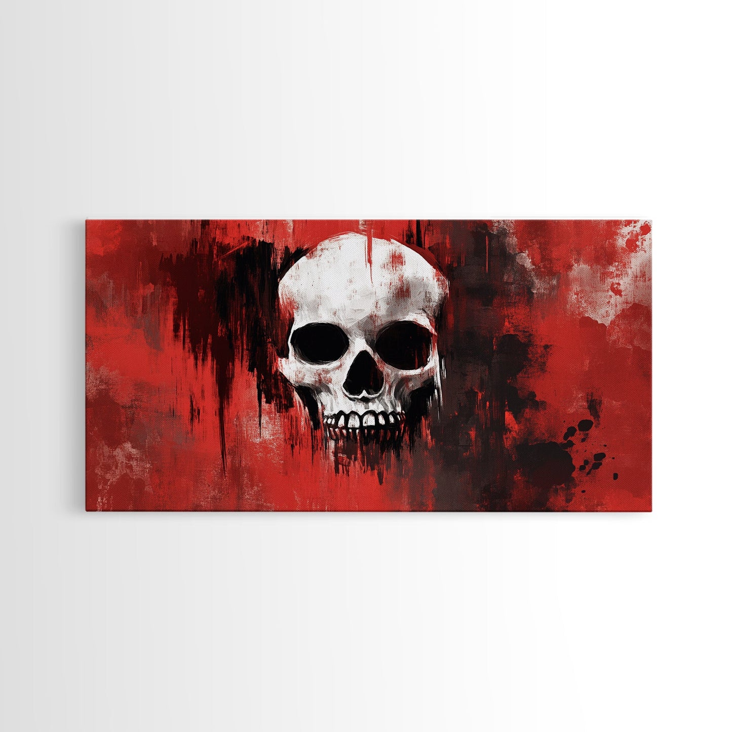 Skull Art Framed Canvas Print, Moody Dark Abstract Wall Decor, Gothic Bedroom Art, Unique Halloween Wall Art Gift, Dark Angels Decor