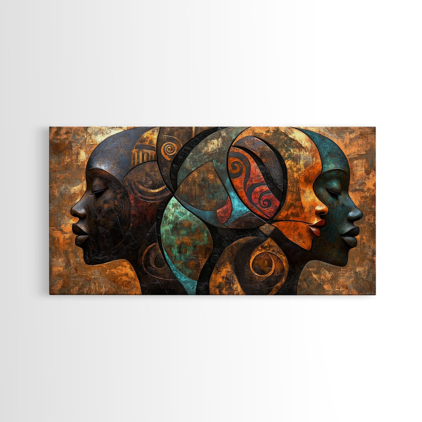 Abstract African Faces Framed Canvas Print, Afrocentric Wall Decor, Moody African Art, Geometric Bold Bedroom Art Gift Idea