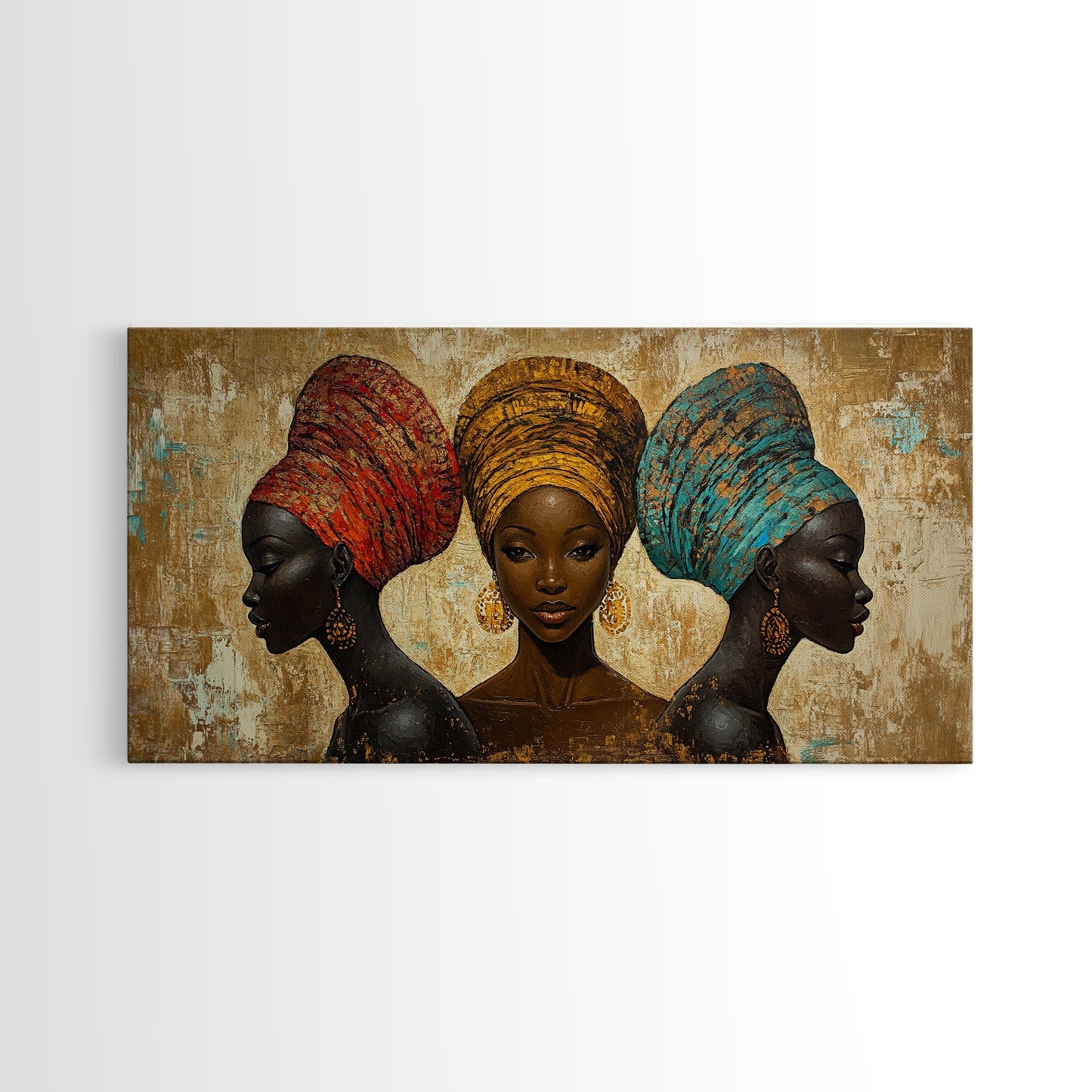 Elegantes Leinwandbild mit afrikanischen Frauen, ausdrucksstarke afrozentrische Wanddekoration, stimmungsvolles abstraktes Gemälde, einzigartige Geschenkidee fürs Schlafzimmer