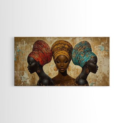 Elegantes Leinwandbild mit afrikanischen Frauen, ausdrucksstarke afrozentrische Wanddekoration, stimmungsvolles abstraktes Gemälde, einzigartige Geschenkidee fürs Schlafzimmer