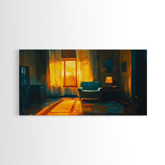 Sunset Glow Framed Canvas Print, Moody Vintage Living Room Art, Rustic Wall Decor, Above Sofa Wall Art, Warm Home Gift Idea