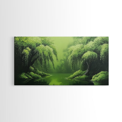 Willow Grove Framed Canvas Print, Tranquil Forest Landscape Wall Art, Sage Green Rustic Home Decor, Above Bed Nature Canvas Art