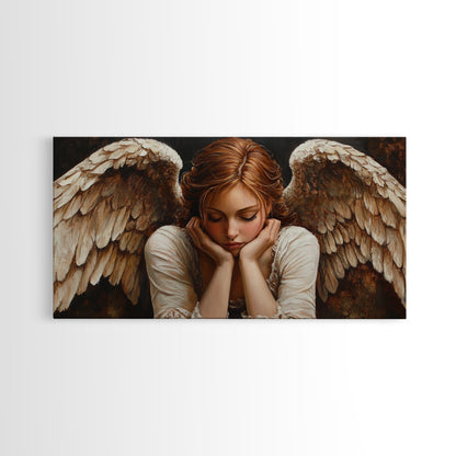 Angelic Beauty Portrait Framed Canvas Print Featuring Angel Art Prints and Moody Art Ideal Bedroom Wall Art or Guest Room Art