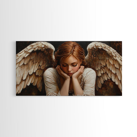 Angelic Beauty Portrait Framed Canvas Print Featuring Angel Art Prints and Moody Art Ideal Bedroom Wall Art or Guest Room Art