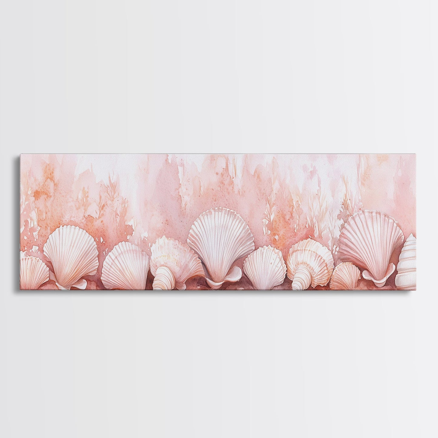 Coastal Shell Art Canvas Print Featuring Light Pink and Orange Pastel Hues, Beach House Decor, Nautical Wall Art for Living Room