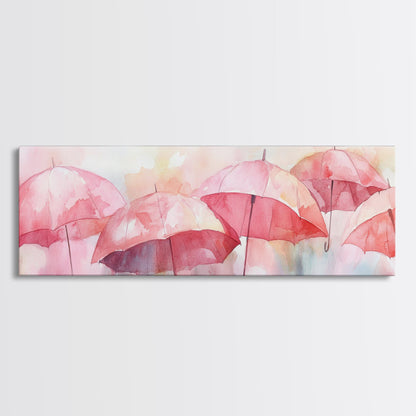 Umbrella Canvas Print Featuring Light Pink Abstract Art, Boho Minimalist Decor, Romantic Living Room or Guest Room Coastal Wall Art