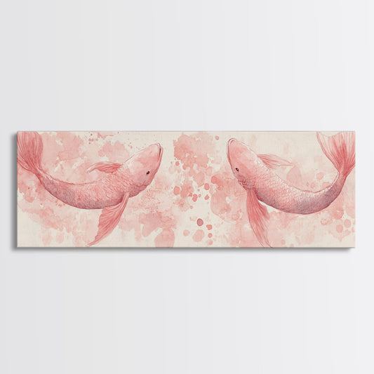 Koi Fish Canvas Print Light Pink Wall Art Whimsical Art Bedroom Decor Living Room Art Cottagecore Aesthetic Horizontal Wall Art