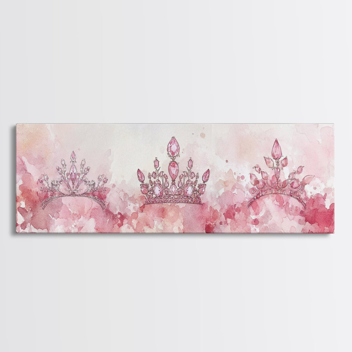Royal Tiaras Canvas Print Pink Abstract Art Whimsical Decor Goddess Art Wall Art Bedroom Art Princess Aesthetic Horizontal Decor