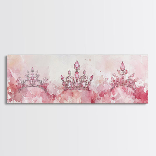 Royal Tiaras Canvas Print Pink Abstract Art Whimsical Decor Goddess Art Wall Art Bedroom Art Princess Aesthetic Horizontal Decor