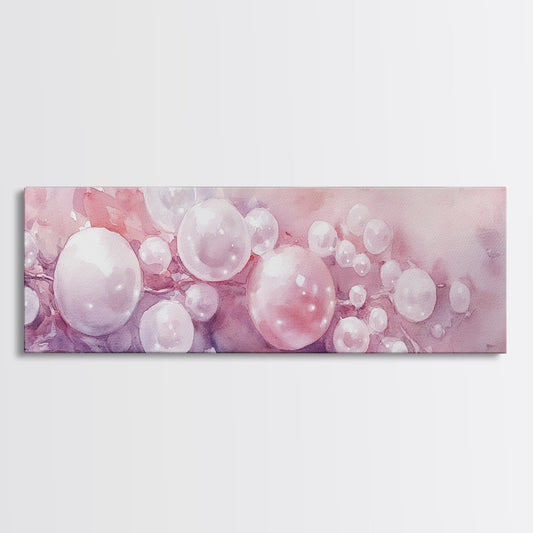 Pearl Artwork Framed Canvas Print in Soft Pastels, Whimsical Cottagecore Wall Art, Horizontal Light Pink Wall Art Living Room