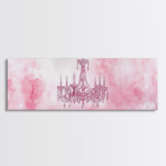 Chandelier Art Framed Canvas Print in Vintage Pink Aesthetic, Horizontal Rustic Glam Decor, Bedroom or Living Room Artwork