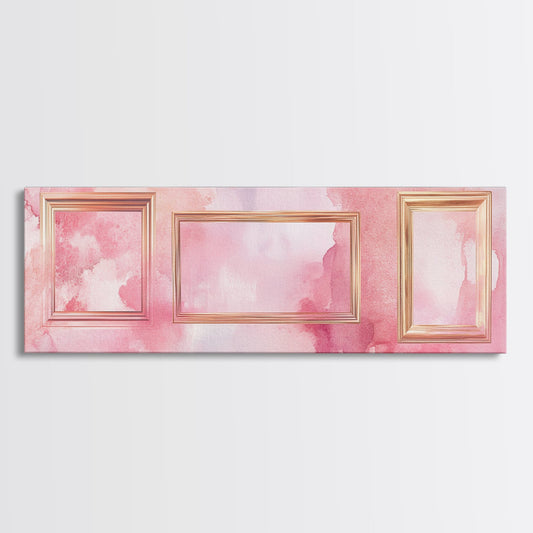 Golden Frames Canvas Print Light Pink Wall Art Minimalist Decor Modern Artistic Horizontal Artwork Boho Home Gift Idea