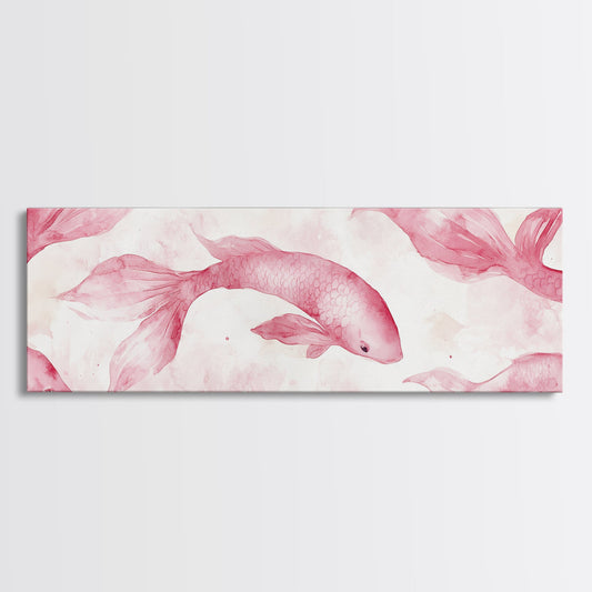 Delicate Koi Fish Canvas Print Whimsical Art Light Pink Wall Art Skinny Wall Art Cottagecore Art Minimalist Art Bedroom Decor