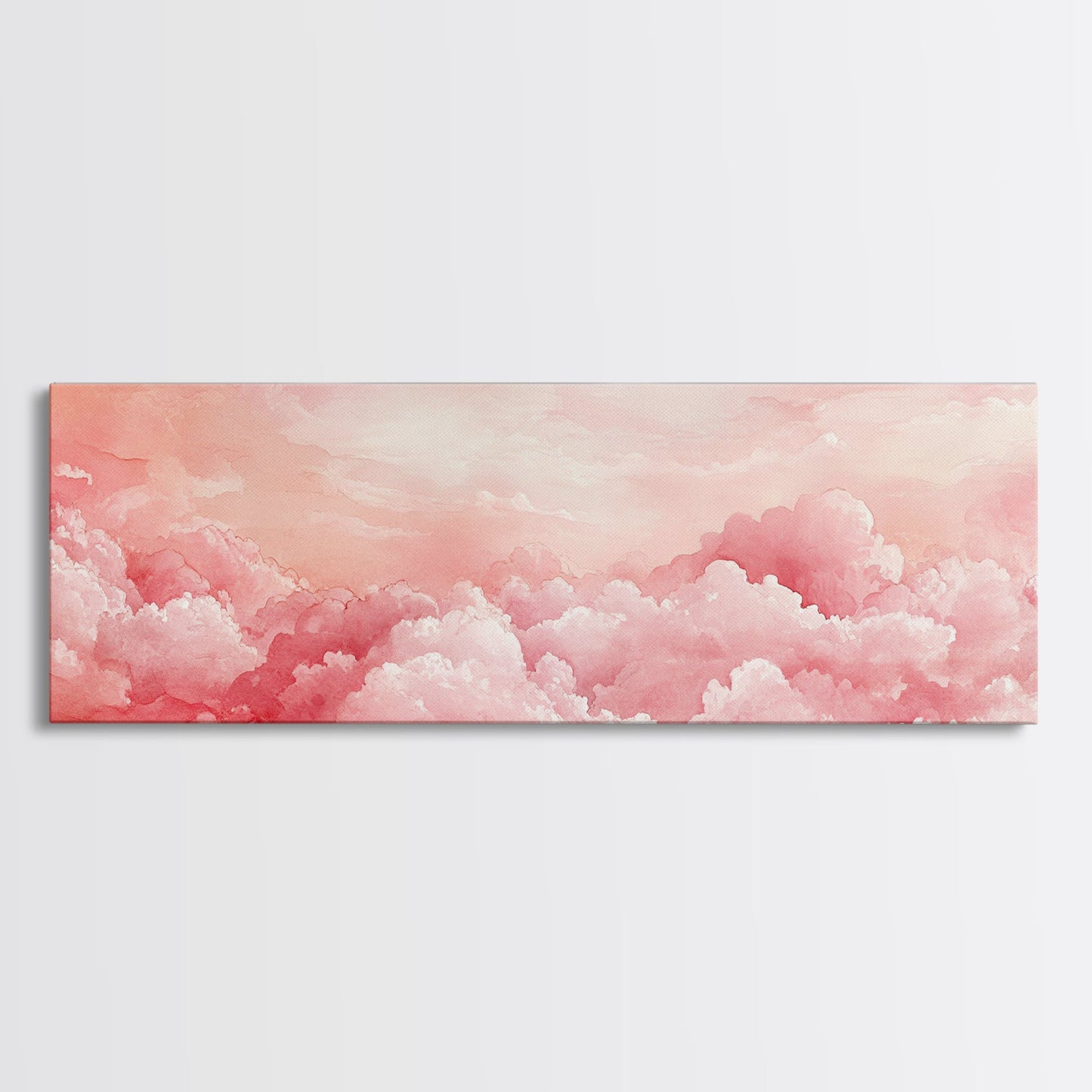 Pink Cloudscape Framed Canvas Print Light Pink Wall Art Above Sofa Horizontal Art Moody Sky Coastal Decor Gift Idea For Her Bedroom Art