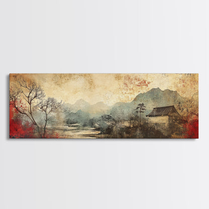 Chinoiserie Framed Canvas Print Japanese Minimalist Art Zen Wall Art Botanical Prints Nature Inspired Bedroom Artwork Decor