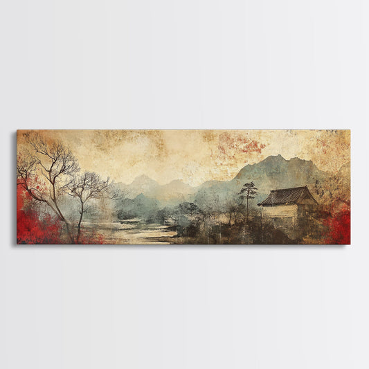 Chinoiserie Framed Canvas Print Japanese Minimalist Art Zen Wall Art Botanical Prints Nature Inspired Bedroom Artwork Decor