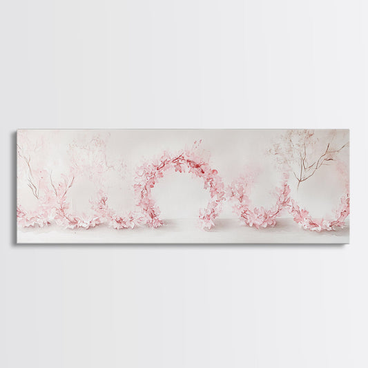 Floral Arch Canvas Print Light Pink Cherry Blossom Art Minimalist Wabi Sabi Art Cottagecore Decor Living Room Wall Art
