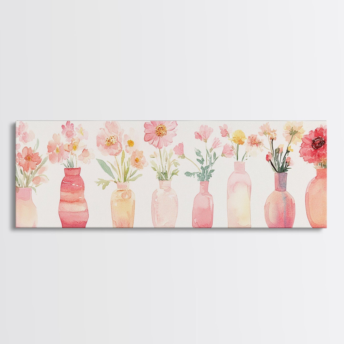 Wildflower Botanical Prints Framed Canvas Print Light Pink Wall Art Living Room Decor Horizontal Rustic Floral Painting