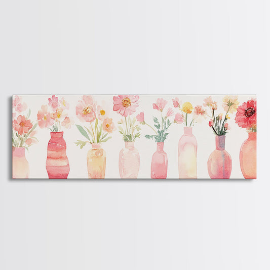 Wildflower Botanical Prints Framed Canvas Print Light Pink Wall Art Living Room Decor Horizontal Rustic Floral Painting