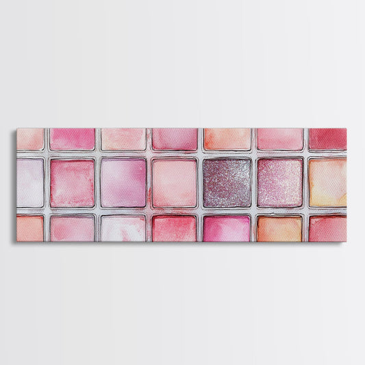 Watercolor Paint Palette Framed Canvas Print Pink Abstract Art Light Pink Wall Art Horizontal Bedroom Decor Artistic Art