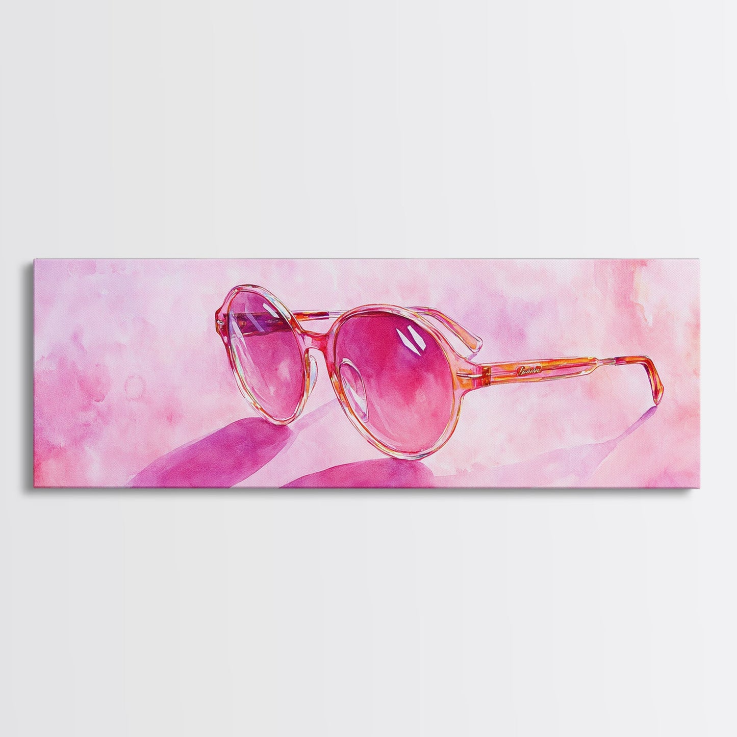 Retro Sunglasses Pink Wall Art Framed Canvas Print Light Pink Horizontal Wall Art Rustic Decor Fashion Illustration Art