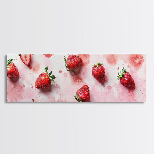 Strawberry Fruit Kitchen Art Framed Canvas Print Rustic Decor Horizontal Wall Art Living Room Art Whimsical Botanical Prints