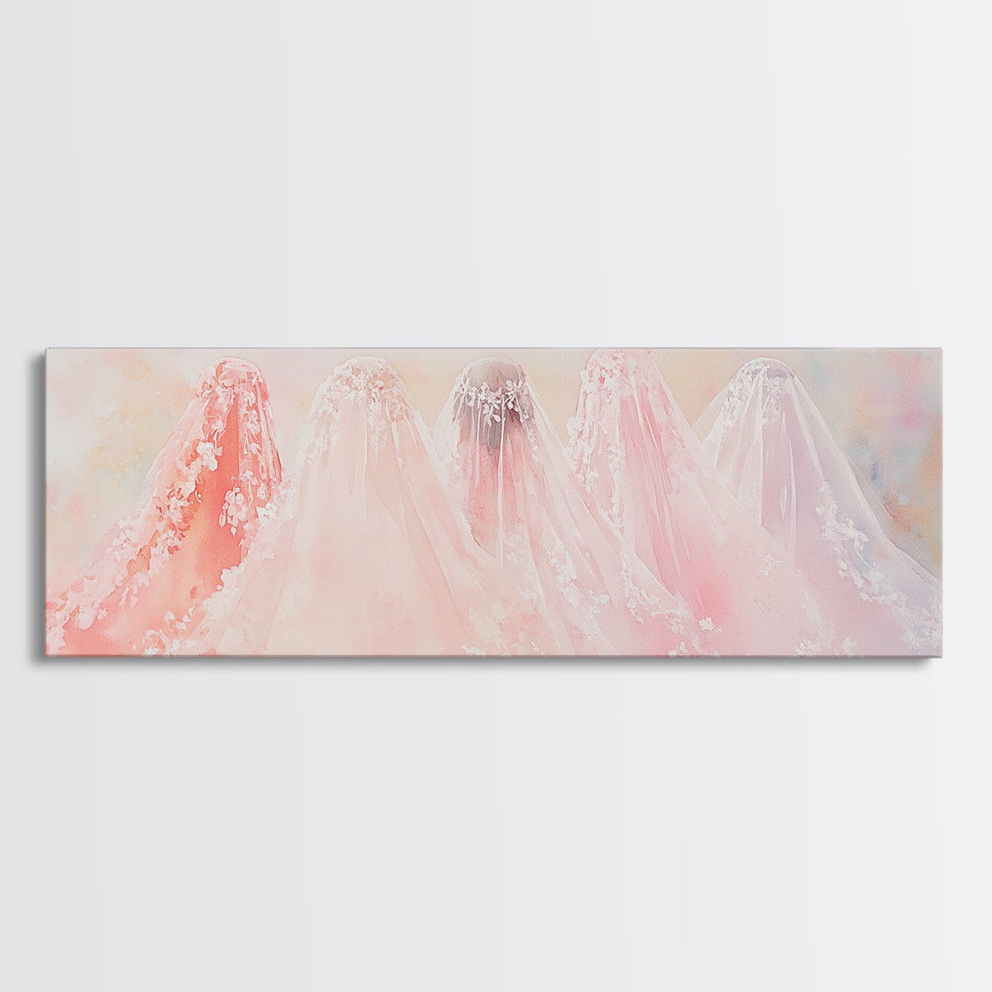 Bridal Veil Light Pink Wall Art Framed Canvas Print Horizontal Wedding Rustic Decor Extra Wide Artwork Bedroom Art
