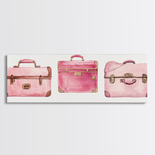 Retro Pink Suitcase Canvas Print Vintage Travel Art Cottagecore Living Room Decor Above Couch Rustic Wall Artwork Nostalgic Aesthetic