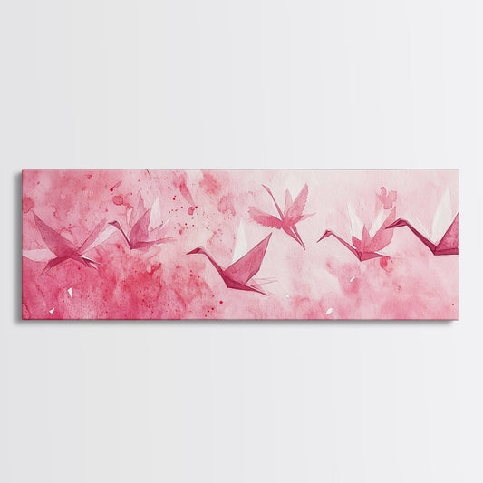 Origami Crane Art Canvas Print Minimalist Pink Abstract Artwork Cottagecore Living Room Decor Above Sofa Aesthetic Rustic Bedroom Art