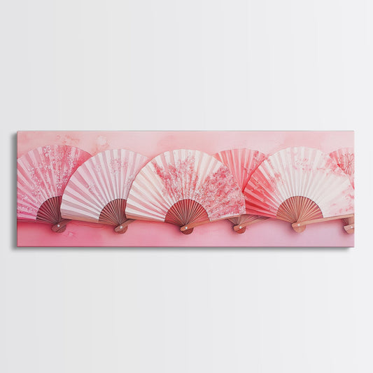 Elegant Fans Canvas Print with Cherry Blossom Art, Pink Wall Art, Whimsical Art for Living Room or Bedroom, Light Pink Decor Idea