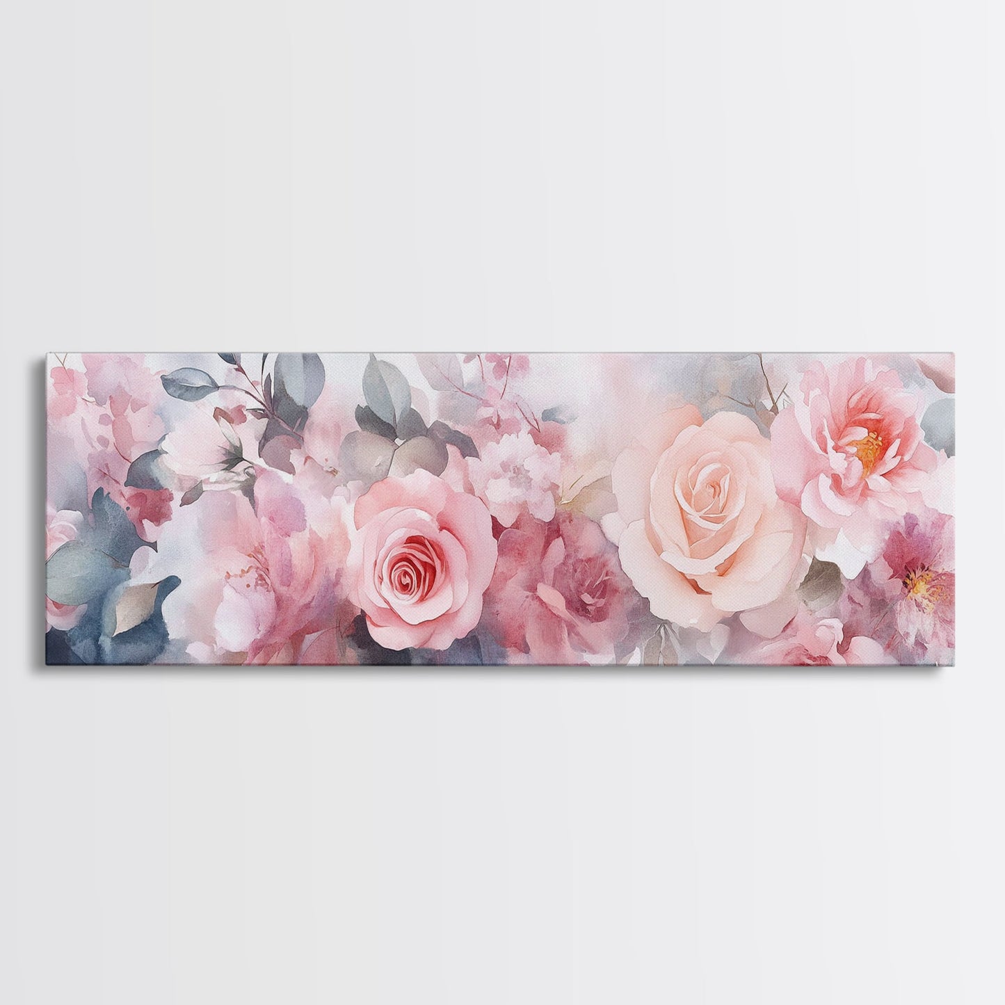 Floral Bloom Canvas Print, Rose Painting with Soft Pastel Tones, Romantic Botanical Prints for Bedroom or Guest Room Decor