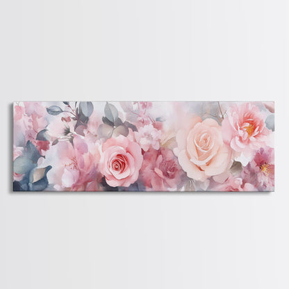 Floral Bloom Canvas Print, Rose Painting with Soft Pastel Tones, Romantic Botanical Prints for Bedroom or Guest Room Decor