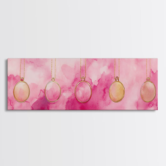 Pink Pendant Necklaces Canvas Print, Jewelry Art Cottagecore Wall Art, Light Pink Wall Art Minimalist Dorm Decor Gift Idea Her