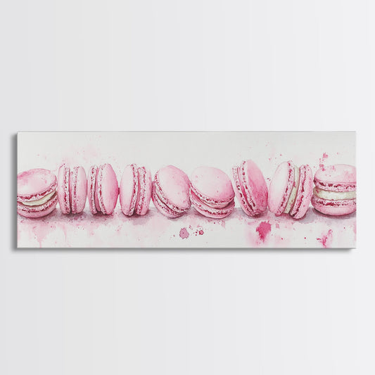 Pink Macarons Food Art Canvas Print, Rustic Cottagecore Kitchen Artwork, Above Bed Farmhouse Decor, Gift Idea Her Food Review Art