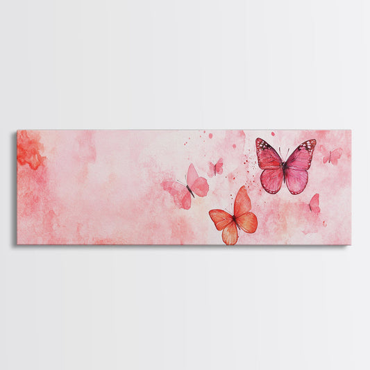 Pink Butterfly Artwork Framed Canvas Print, Cottagecore Dorm Decor, Light Pink Wall Art Rustic Charm Gift Idea Her Above Bed Art