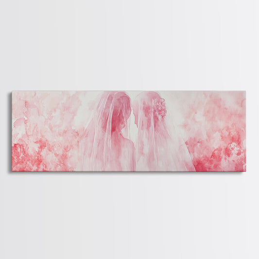 Bridal Silhouette Wall Art Canvas Print, Romantic Light Pink Cottagecore Artwork, Bedroom Above Bed Rustic Decor Gift Idea Her