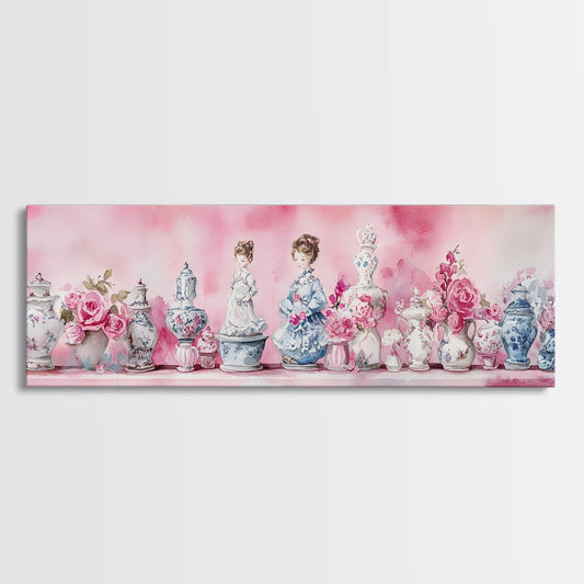 Vibrant Floral Vases Canvas Print Wildflower Painting Botanical Prints Light Pink Wall Art Rustic Cottagecore Art Kitchen Decor Gift