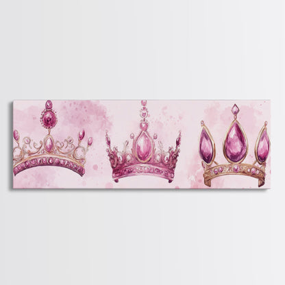 Pink Regal Crowns Canvas Print Gemstone Painting Royal Artwork Pink Abstract Art Above Bed Wall Art Feminine Glam Room Decor Gift