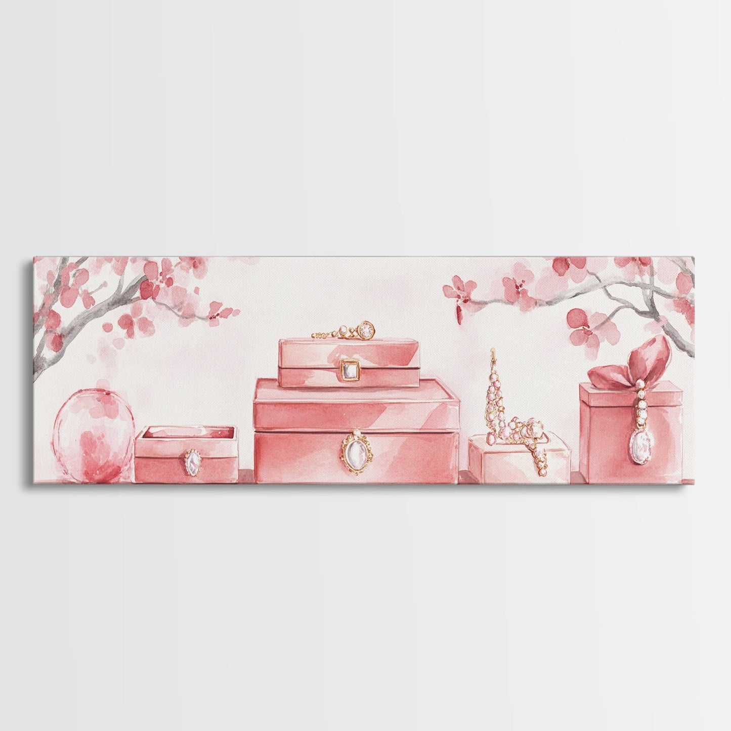 Cherry Blossom Canvas Print, Botanical Framed Canvas Art, Light Pink Wall Art, Bedroom or Guest Room Art, Feminine Nature-Inspired Decor