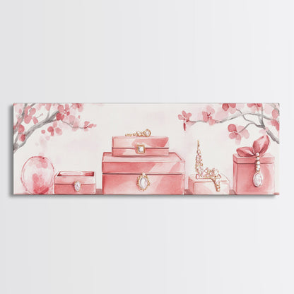 Cherry Blossom Canvas Print, Botanical Framed Canvas Art, Light Pink Wall Art, Bedroom or Guest Room Art, Feminine Nature-Inspired Decor