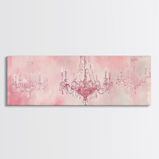 Chandelier Canvas Print, Light Pink Wall Art, Elegant Vintage Home Decor, Horizontal Artwork for Living Room, Rustic French Country Art