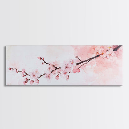 Cherry Blossom Framed Canvas Print, Japanese Sakura Wall Art, Light Pink Decor, Minimalist Botanical Artwork, Bedroom or Living Room Art